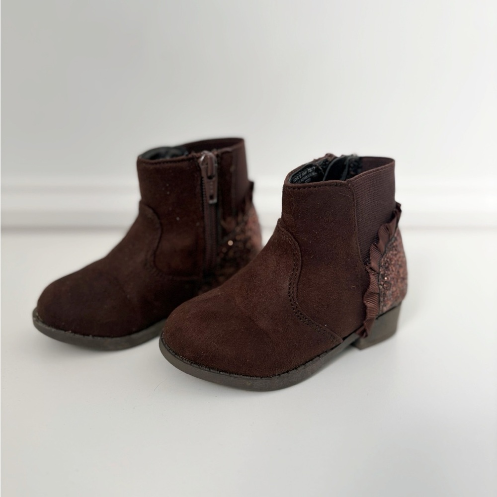 Jumping Beans Dark Brown Toddler Girls Boots with Glitter